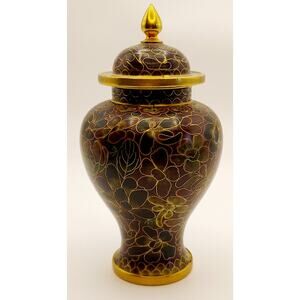Chinese Cloisonne Lidded Urn Ginger Jar Floral Brass Enamel And Brass 5.75 In.